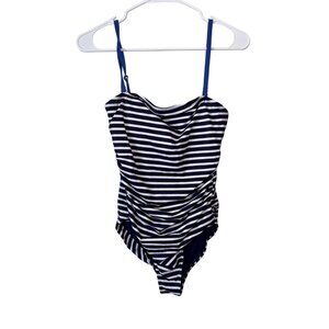 Lands End Navy & White Striped One-Piece Swimsuit Adjustable Straps Size 8
